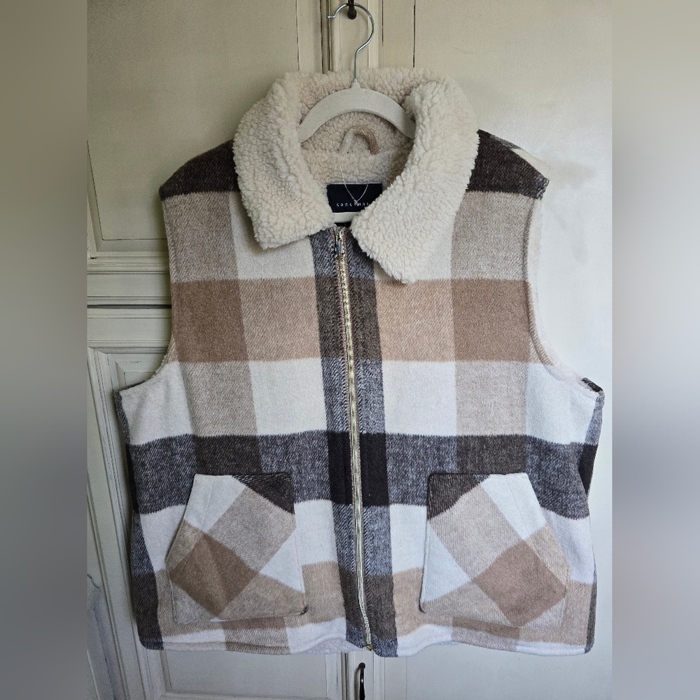 NWOT Sanctuary Plaid Sherpa-Lined Vest XXL